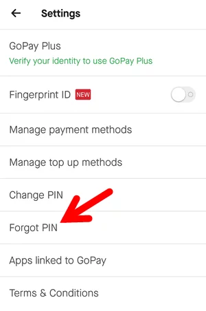 Akan muncul berbagai menu yang berkaitan dengan layanan GoPay, untuk mengubah PIN karena lupa, pilih menu Lupa PIN.