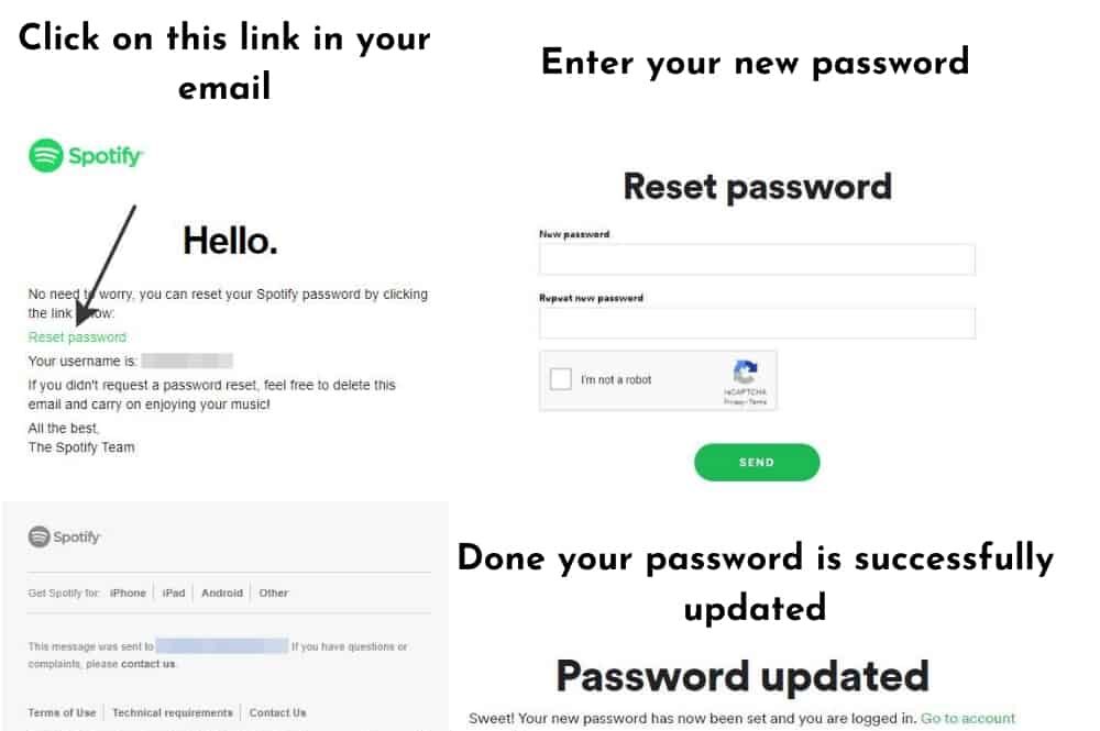 Halaman password reset akan terbuka di aplikasi web browser, masukkan alamat email yang pernah kamu daftarkan di Spotify.