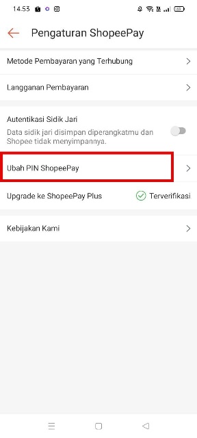 Klik opsi “Ubah PIN ShopeePay”.