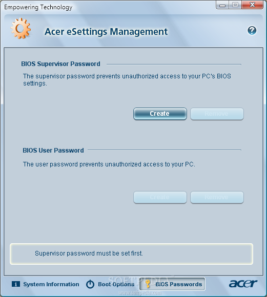 Lanjutkan dengan memilih menu empowering technology lalu lanjut dengan memilih Acer settings management.