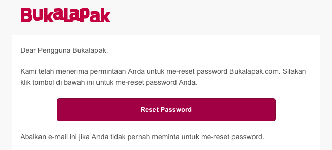 Masuk di halaman Inbox dan cari e-mail konfirmasi ganti password dari bukalapak