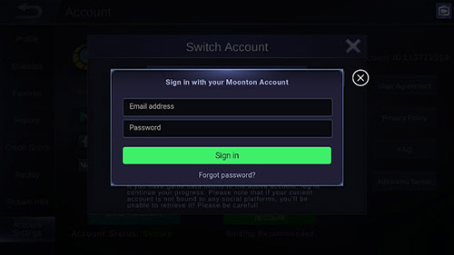 Selanjutnya pilih akun Moonton dan ketuk opsi Forgot Password