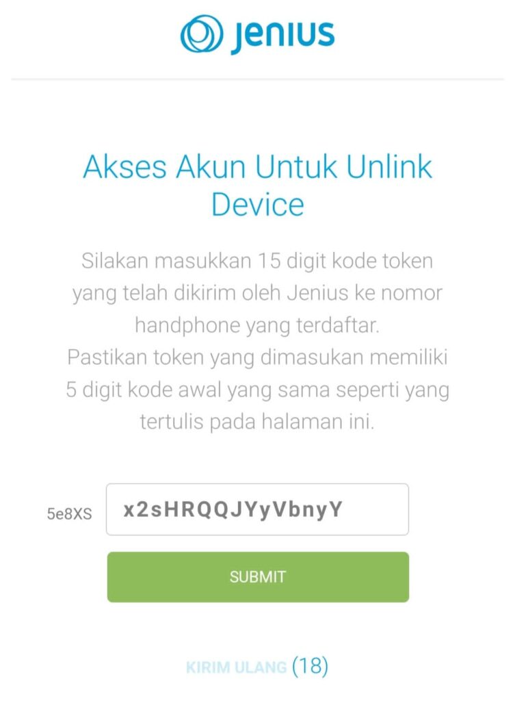 Sentuh pilihan Unlink Device agar kamu bisa mengakses halaman login aplikasi Jenius di perangkat seluler yang kamu gunakan