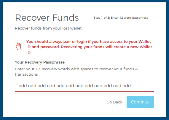 Setelah itu, akan muncul menu bantuan dan klik bagian Recover Funds.